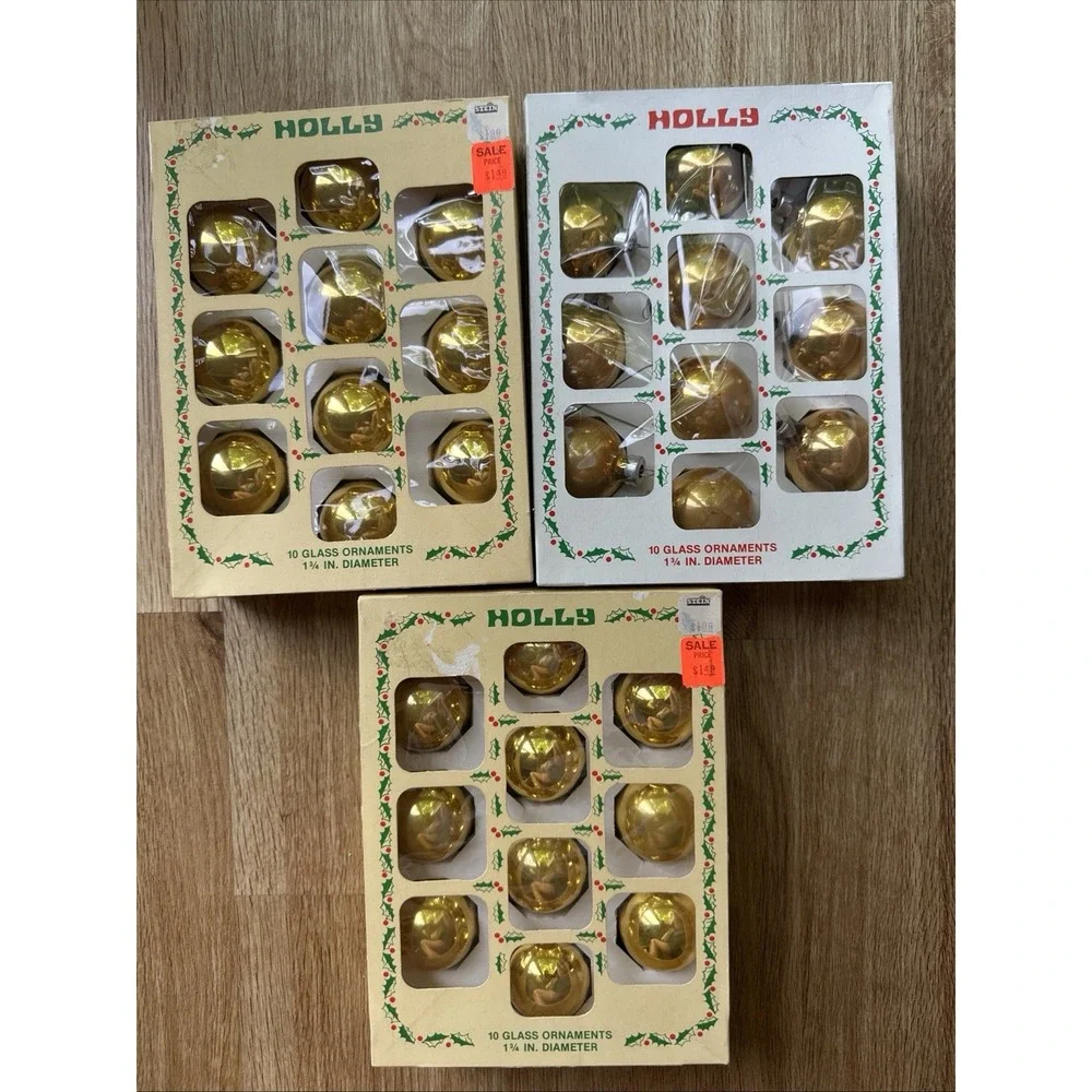 Vtg Holly Glass Ornaments 1-3/4